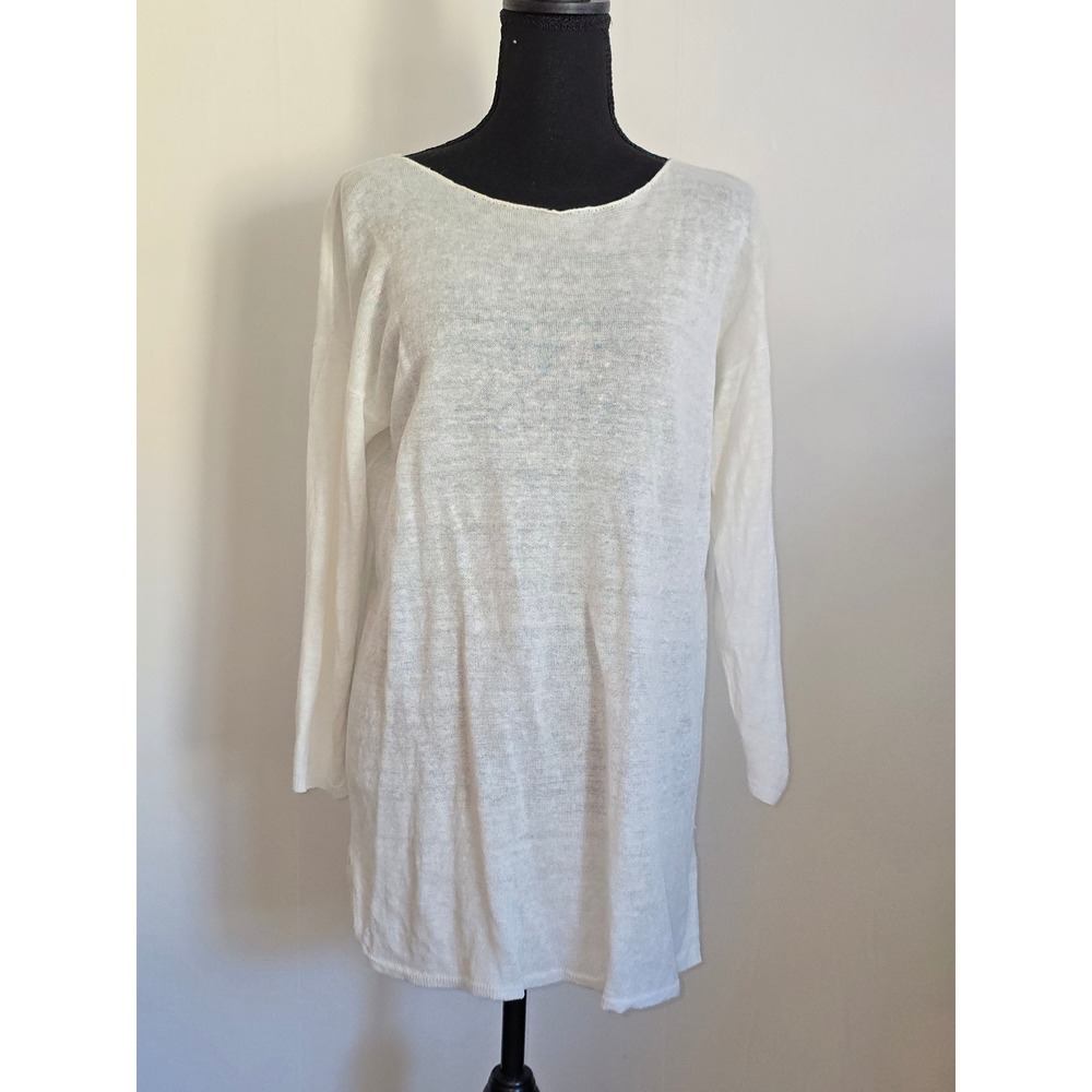 Tori Richard Women Linen Knit Top Size L White Lightweight Boat Neck vacation